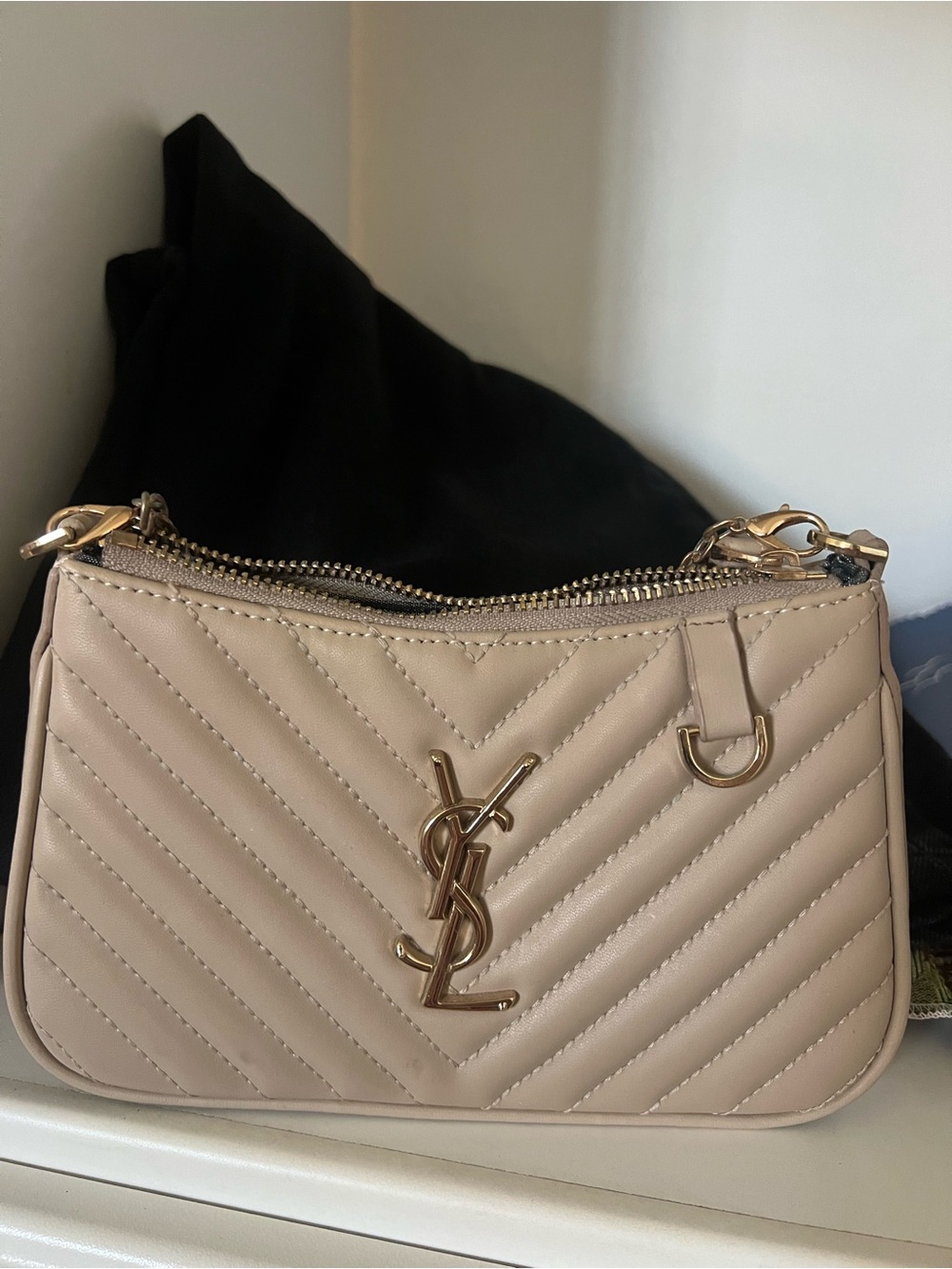Saint Laurent Nude Quilted Leather Crossbody with Gold YSL Hardware